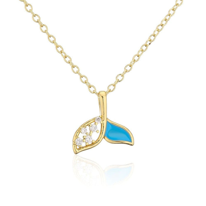 Blue Mermaid Tail Charm Necklace Exquisite 18k Gold Plated