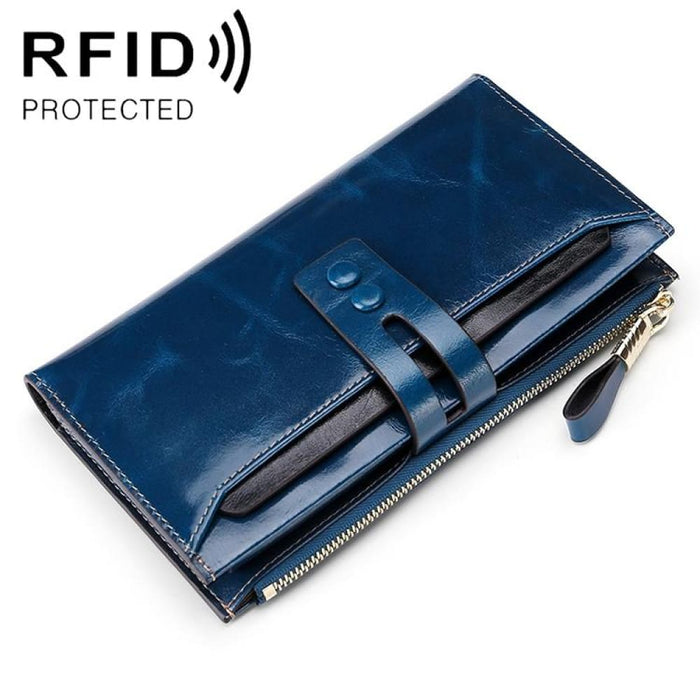 Blue Rfid Leather Lady Wallet With Detachable Card Holder