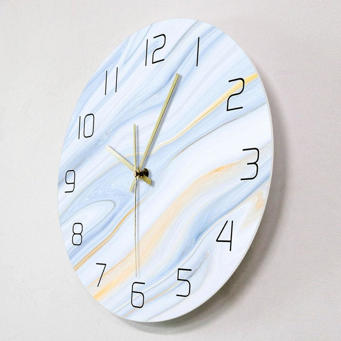 Blue And White Marble Surface Printed Wall Clock Luxurious