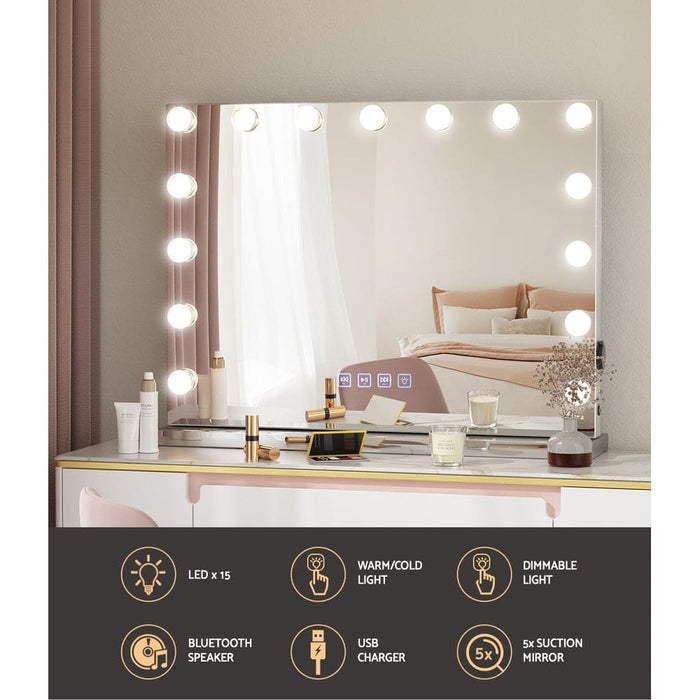 Bluetooth Makeup Mirror 58x46cm Hollywood with Light