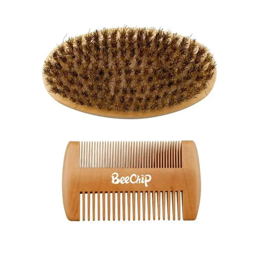 Boar Bristle Beard Brush And Comb Set With Bag