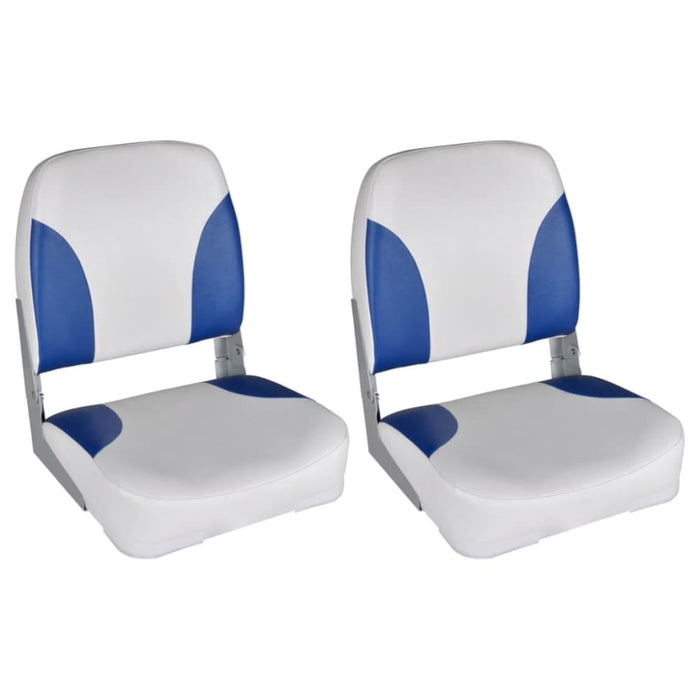 Boat Seats 2 Pcs Foldable Backrest with Blue-white Pillow