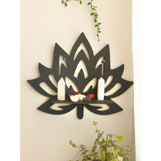 Boho Lotus Wood Shelf For Wall Decor
