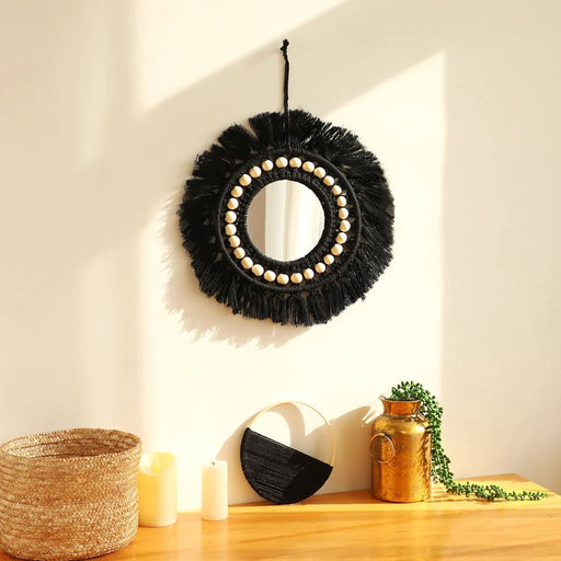 Boho Macrame Mirror With Wooden Beads