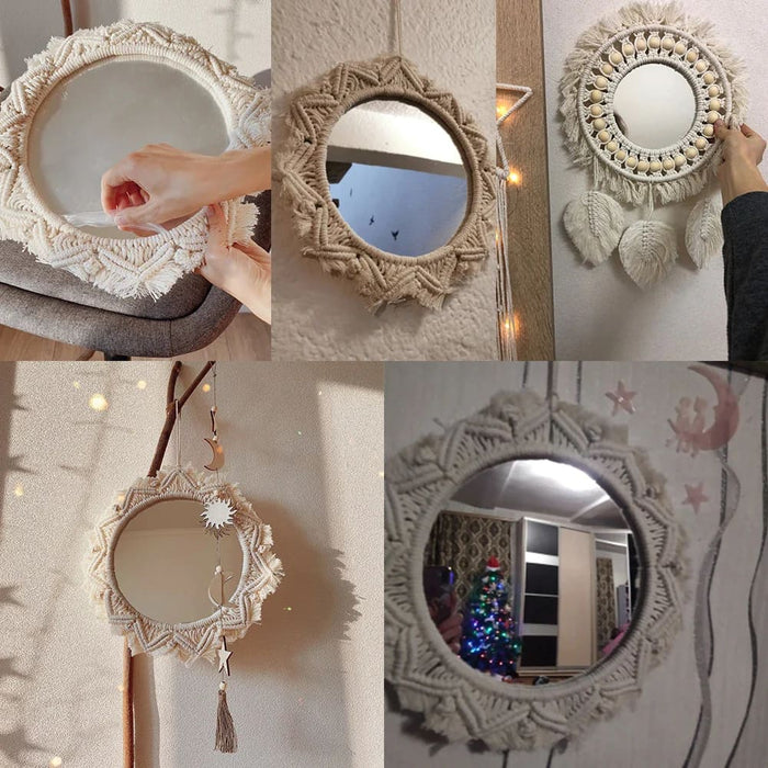 Boho Macrame Round Mirror For Room Decor