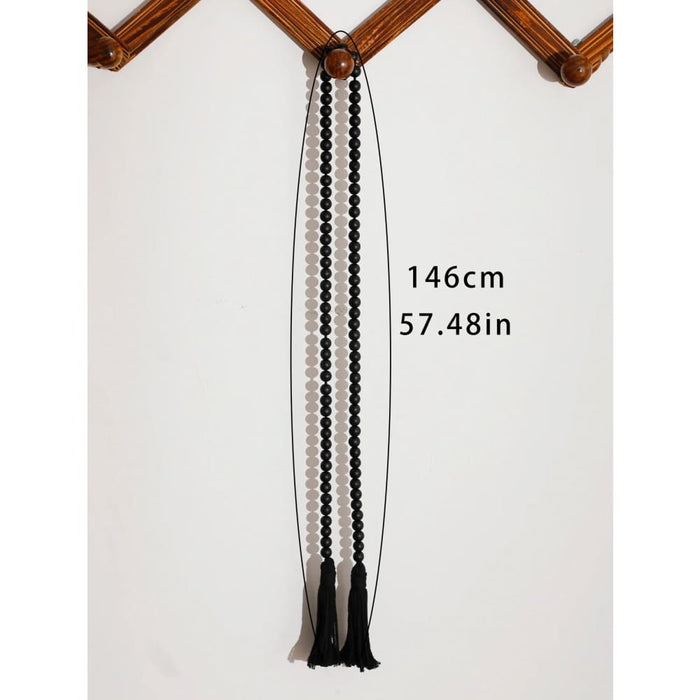 Boho Macrame Wall Hanging With Black Wooden Beads