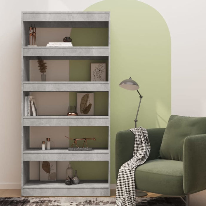 Book Cabinet Room Divider Concrete Grey 80x30x166 Cm
