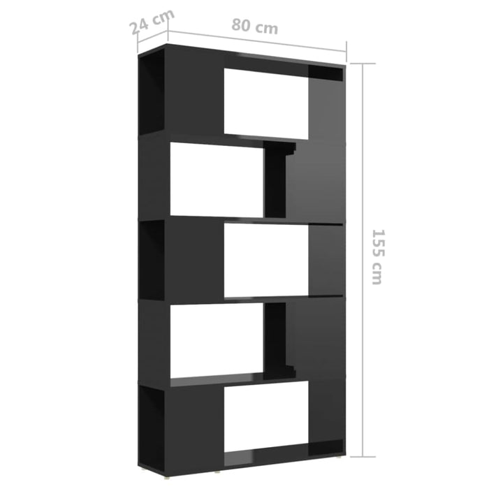 Book Cabinet Room Divider Glossy Look Black 80x24x155 Cm