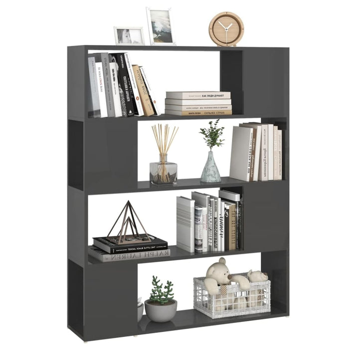 Book Cabinet Room Divider Glossy Look Grey 100x24x124 Cm