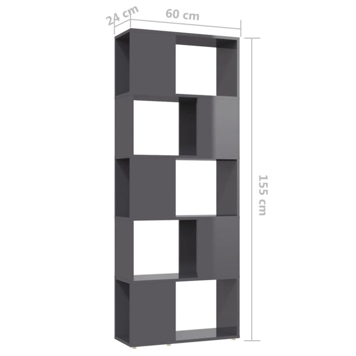 Book Cabinet Room Divider Glossy Look Grey 60x24x155 Cm