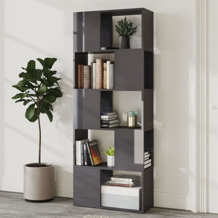 Book Cabinet Room Divider Glossy Look Grey 60x24x155 Cm