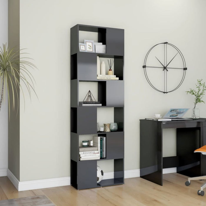 Book Cabinet Room Divider Glossy Look Grey 60x24x186 Cm