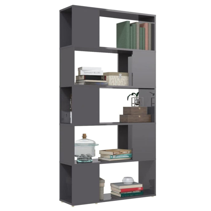 Book Cabinet Room Divider Glossy Look Grey 80x24x155 Cm