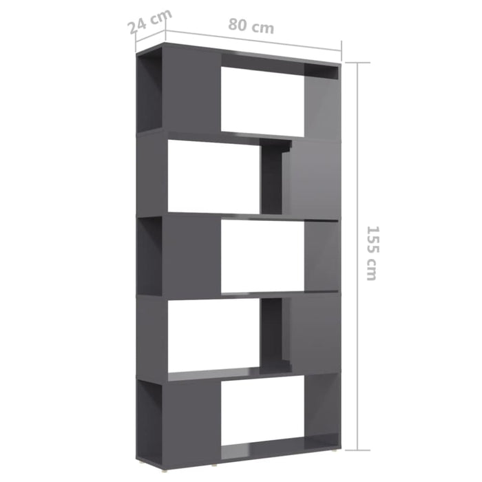 Book Cabinet Room Divider Glossy Look Grey 80x24x155 Cm