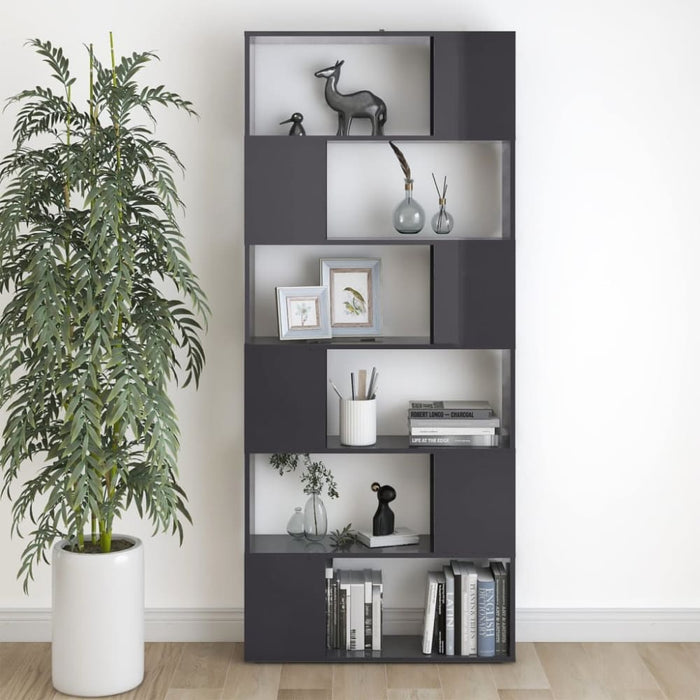 Book Cabinet Room Divider Glossy Look Grey 80x24x186 Cm