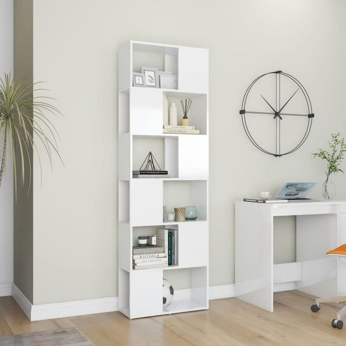 Book Cabinet Room Divider Glossy Look White 60x24x186 Cm