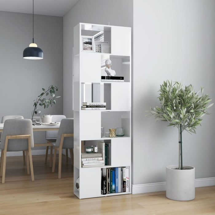 Book Cabinet Room Divider Glossy Look White 60x24x186 Cm