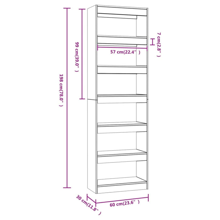 Book Cabinet Room Divider Glossy Look White 60x30x198 Cm