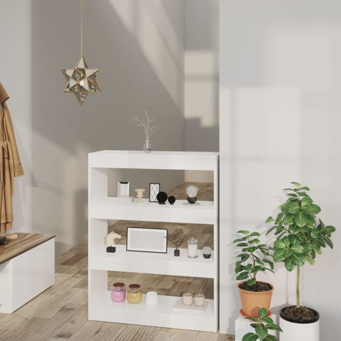 Book Cabinet Room Divider Glossy Look White 80x30x103 Cm