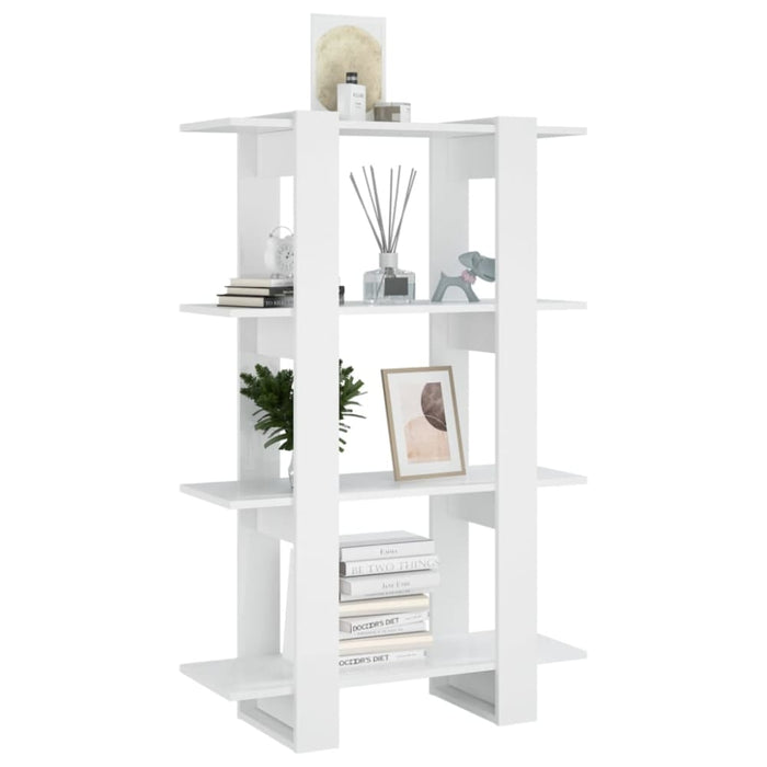 Book Cabinet Room Divider Glossy Look White 80x30x123.5 Cm
