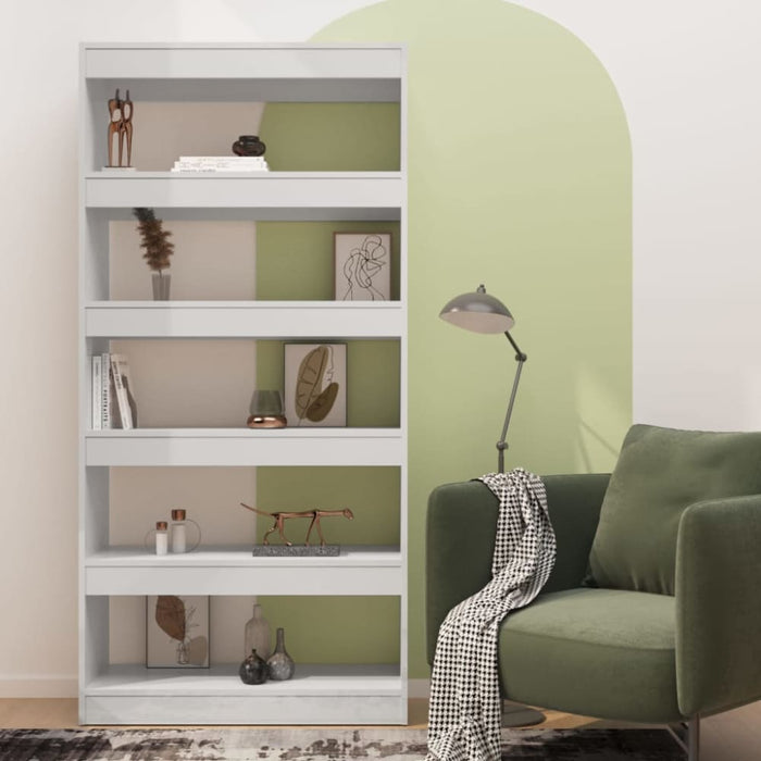 Book Cabinet Room Divider Glossy Look White 80x30x166 Cm