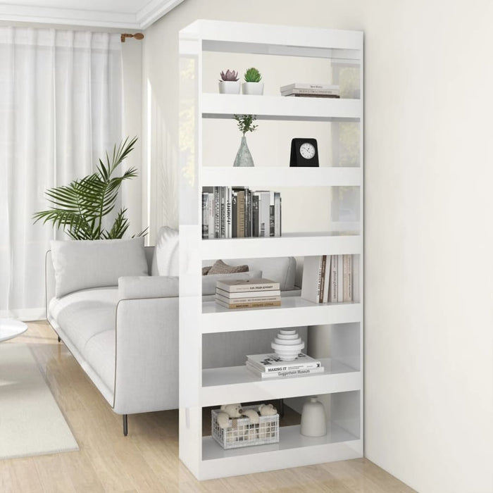 Book Cabinet Room Divider Glossy Look White 80x30x198 Cm