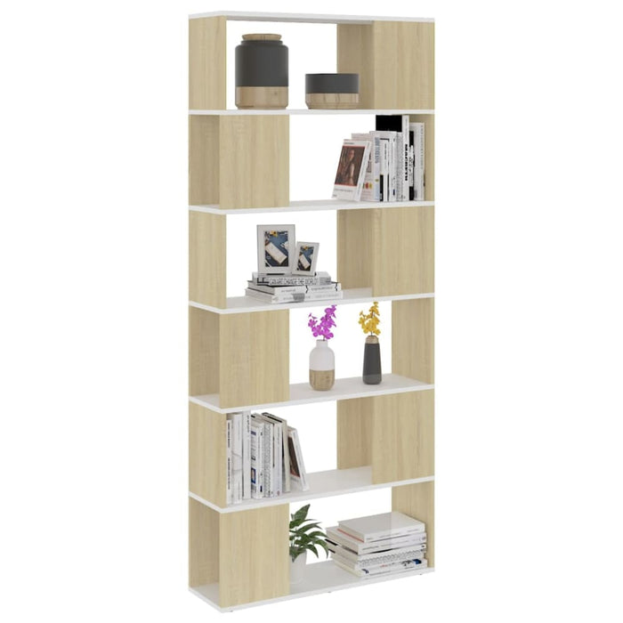Book Cabinet Room Divider White And Sonoma Oak 80x24x186 Cm