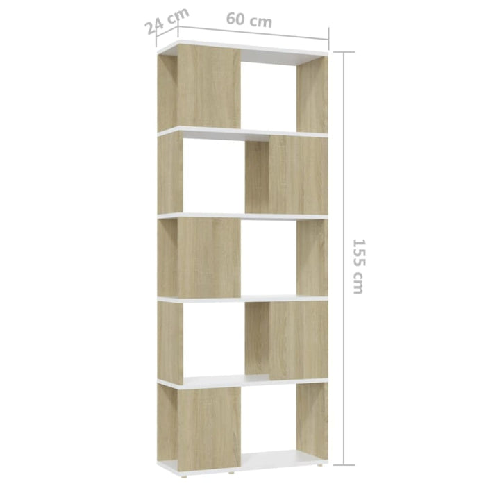 Book Cabinet Room Divider White&sonoma Oak 60x24x155 Cm