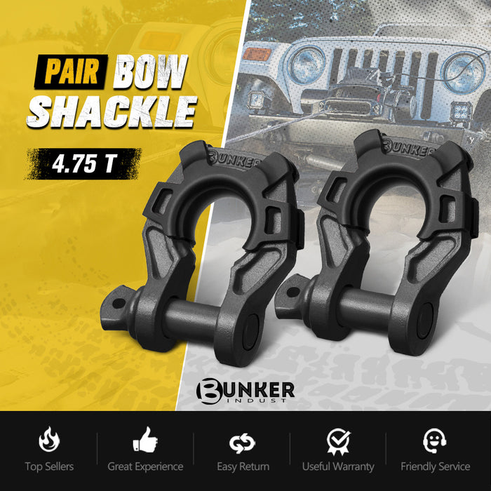 Pair Bow Shackle 4.75Ton Rated 3 / 4” D-Ring With Isolator Black