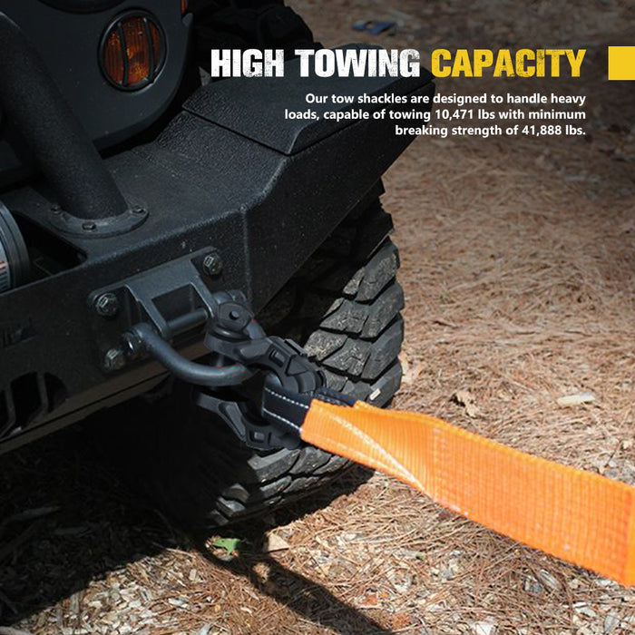 Pair Bow Shackle 4.75Ton Rated 3 / 4” D-Ring With Isolator Black