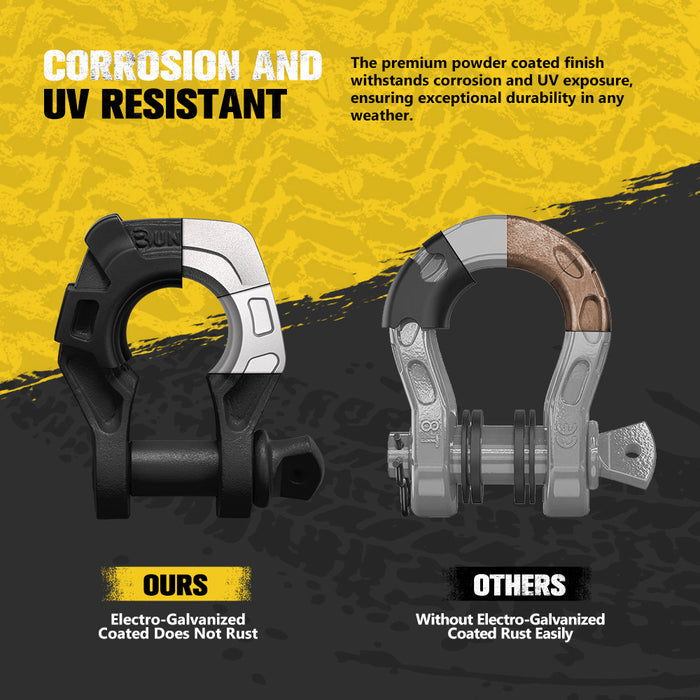 Pair Bow Shackle 4.75Ton Rated 3 / 4” D-Ring With Isolator Black