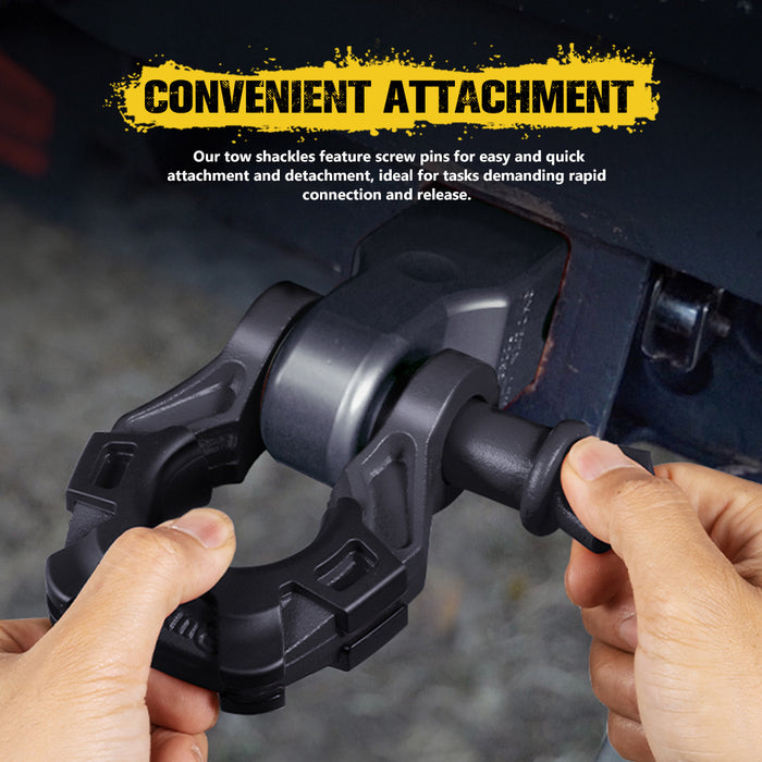 Pair Bow Shackle 4.75Ton Rated 3 / 4” D-Ring With Isolator Black