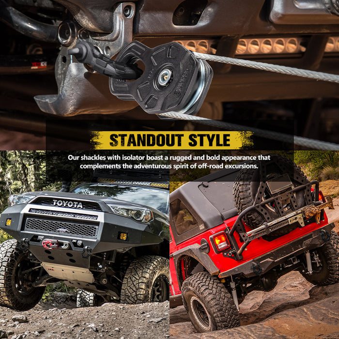 Pair Bow Shackle 4.75Ton Rated 3 / 4” D-Ring With Isolator Black