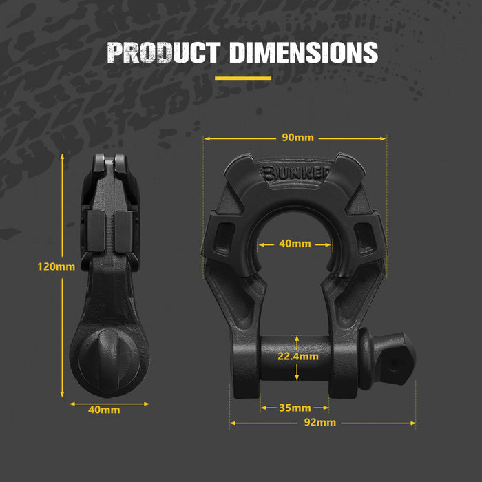 Pair Bow Shackle 4.75Ton Rated 3 / 4” D-Ring With Isolator Black