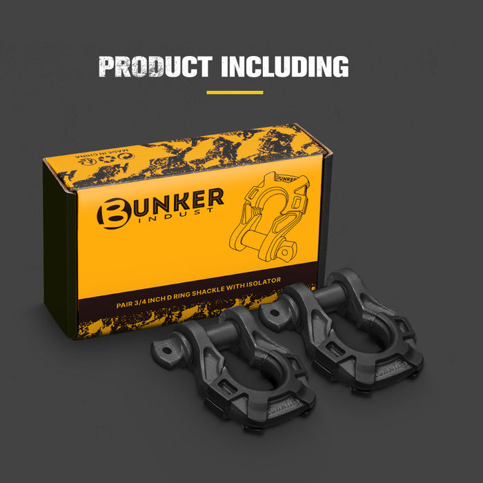 Pair Bow Shackle 4.75Ton Rated 3 / 4” D-Ring With Isolator Black