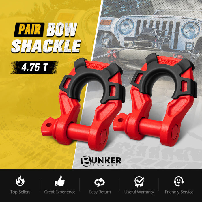 Pair Bow Shackle 4.75Ton Rated 3 / 4” D-Ring With Isolator Red