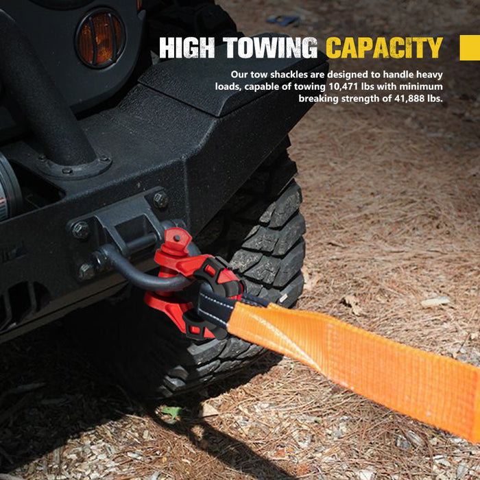 Pair Bow Shackle 4.75Ton Rated 3 / 4” D-Ring With Isolator Red