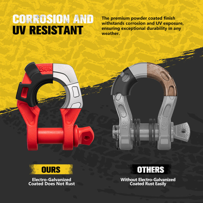 Pair Bow Shackle 4.75Ton Rated 3 / 4” D-Ring With Isolator Red