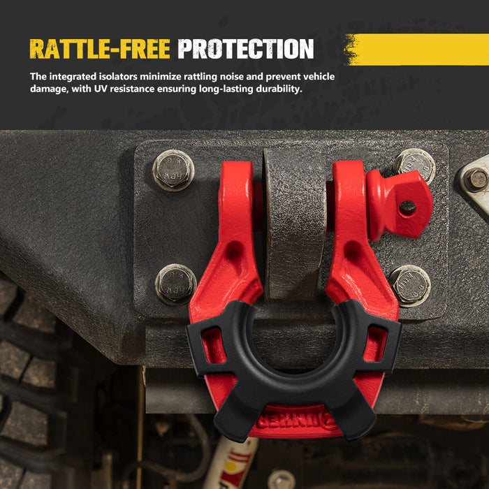 Pair Bow Shackle 4.75Ton Rated 3 / 4” D-Ring With Isolator Red