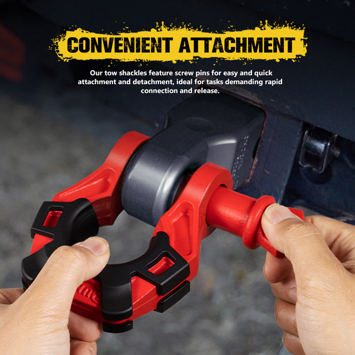 Pair Bow Shackle 4.75Ton Rated 3 / 4” D-Ring With Isolator Red