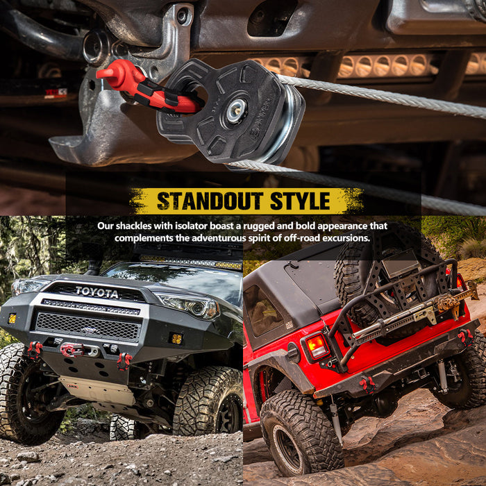 Pair Bow Shackle 4.75Ton Rated 3 / 4” D-Ring With Isolator Red