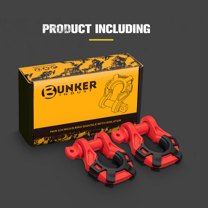 Pair Bow Shackle 4.75Ton Rated 3 / 4” D-Ring With Isolator Red