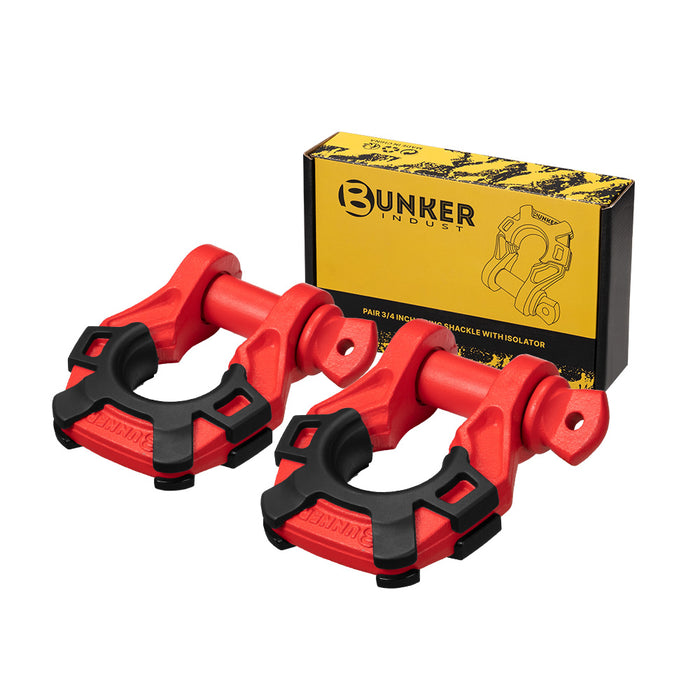 Pair Bow Shackle 4.75Ton Rated 3 / 4” D-Ring With Isolator Red