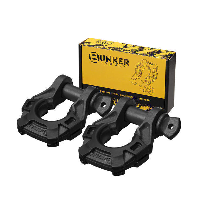 Pair Bow Shackle 4.75Ton Rated 3 / 4” D-Ring With Isolator Black