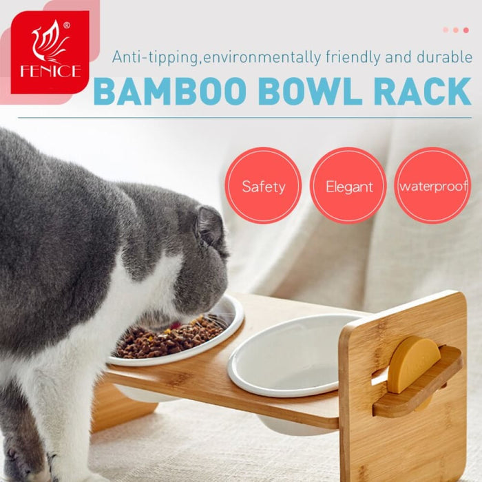 Pet Dog Bowls Elevated Heights Adjustable Bamboo Food