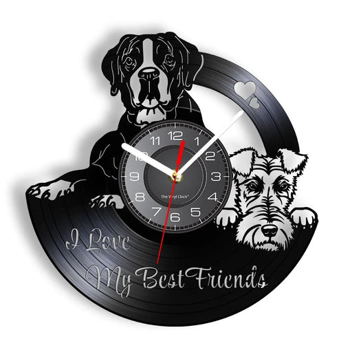 Boxer And Fox Terrier Dog Friends Vinyl Record Wall Clock