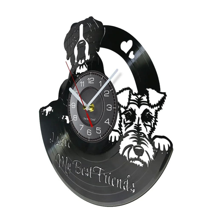 Boxer And Fox Terrier Dog Friends Vinyl Record Wall Clock