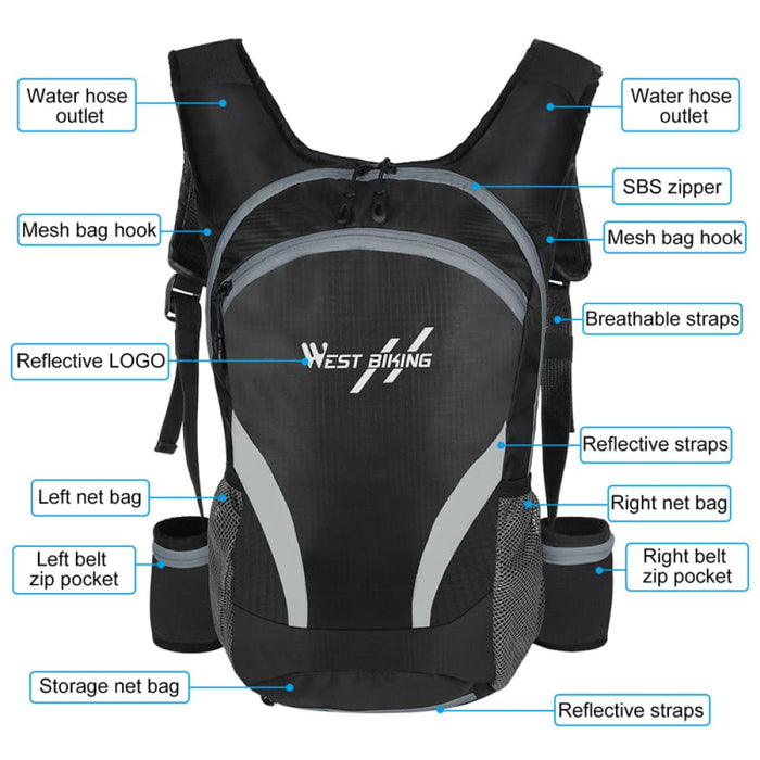15l Breathable & Reflective Bicycle Backpack With Rain Cover