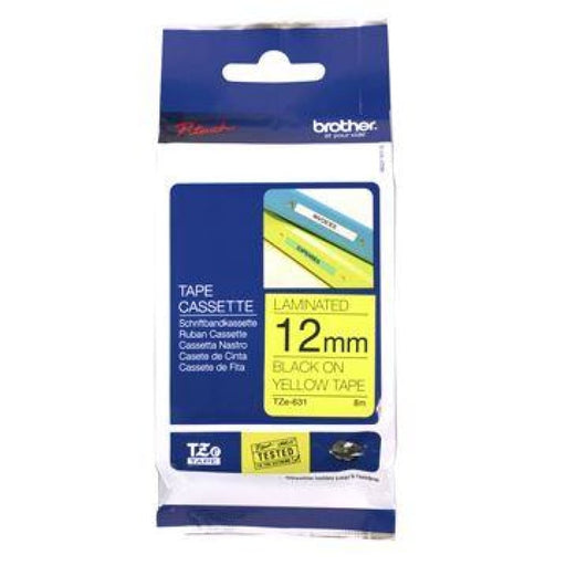 Brother Tze - 631 12mm x 8m Black On Yellow Tape