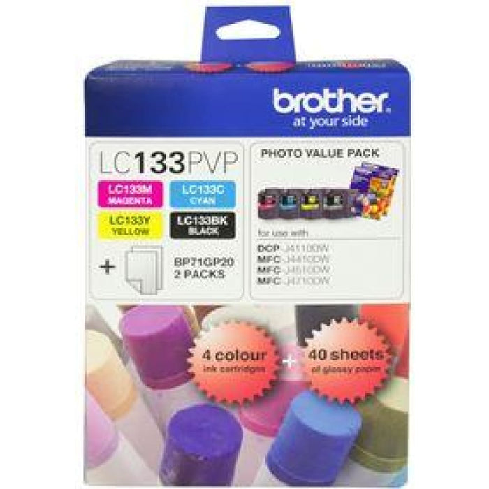 Brother Lc133pvp Combo Pack With 40 Sheets Of 6x4 Photo